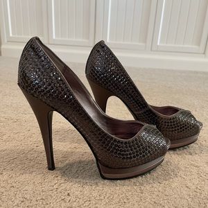 Pewter colored sequin stilettos